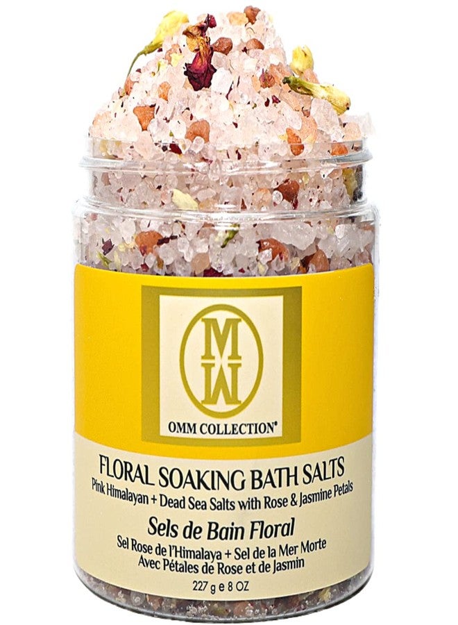 أو إم إم كوليكشن مجموعة أوم إم إم، أملاح استحمام طبيعية برائحة الزهور - نقع الجسم والقدمين لإزالة السموم - أملاح استحمام مع بتلات الورد والياسمين - رقائق ملح الهيمالايا الوردي وملح البحر الميت - نقع استحمام مريح (ياسمين وورد) - Image 1